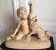 Child And Dog Sculpture In Patinated Terracotta Signed B Rez, To Be Identified