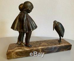 Chiparus Sculpture Statue Art Deco Regulates Girls And Marabou Signed