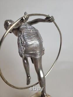 Chiparus, Silvered Bronze Signed Dancer with Hoop, Art Deco, 20th Century