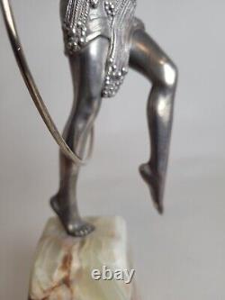 Chiparus, Silvered Bronze Signed Dancer with Hoop, Art Deco, 20th Century