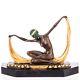 Colorful Art Deco Bronze Dancer Sculpture On Black Marble Signed