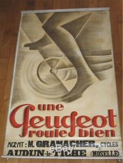 ° Cool & Rare Original Poster Cycles Peugeot Agent Signed Cycling 1925 Art Deco