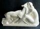 Cracked Ceramic Sculpture Art Deco Woman And A Deer Signed Fontinelle