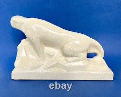 Cracked ceramic Art Deco 1930 Onnaing Panther, signed E. Declercq