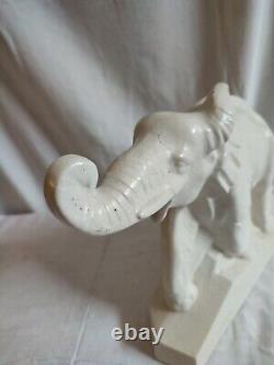 Crackled Faience Animal Sculpture Elephant Dolly Signed Lejan Art Deco 1930