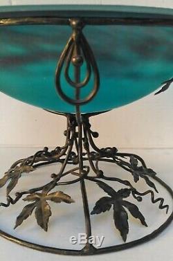 Cup Cauldron Art Nouveau / Deco Muller Freres Luneville Mount Wrought Iron Signed