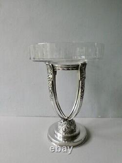 Cup, Silver Metal And Crystal Table Center, Signed Gallia, Art Deco