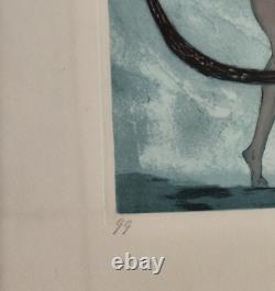 Curious print signed E. T. Rozen, artistic Art Deco, dancing young nude woman