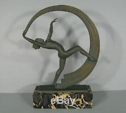 Dancer Naked Ribbon Sculpture Art Deco Signed Janle Publisher Max Le Verrier