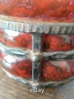 Daum / Majorelle Art Deco Vase Glass Paste Blown In Wrought Iron Signed