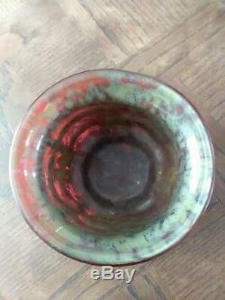 Daum / Majorelle Art Deco Vase Glass Paste Blown In Wrought Iron Signed
