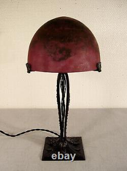 Daum Nancy Art Deco Lamp In Wrought Iron And Shells Signed 1925/1930