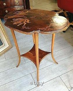 Decordon-table-emile Gallé-art Nouveau-fleuri-signed-decor Japonisant-xx