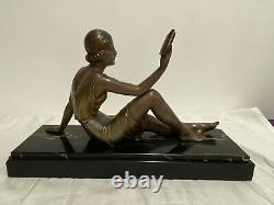 Demeter Chiparus Sculpture Regular Young Woman To The Book Socle Marble Signed An1930