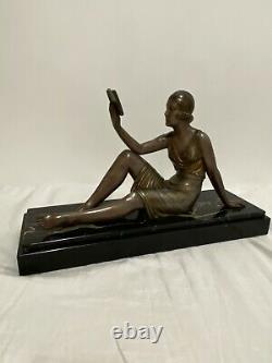 Demeter Chiparus Sculpture Regular Young Woman To The Book Socle Marble Signed An1930