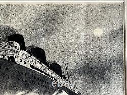 Drawing 1933 Mariette Pacha Passenger Ship Maritime Messageries Art Deco Marine Signed