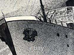 Drawing 1933 Mariette Pacha Steamship Maritime Messageries Art Deco Marine Signed