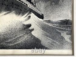 Drawing 1933 Ocean Liner Mariette Pacha Messageries Maritimes Art Deco Marine Signed