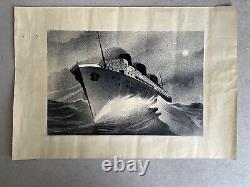 Drawing 1933 Ocean Liner Mariette Pacha Messageries Maritimes Art Deco Marine Signed