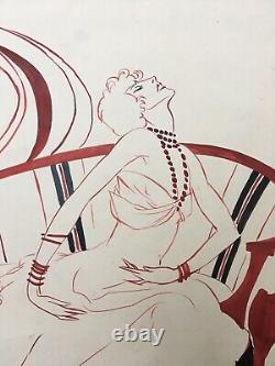 Drawing Original Art Deco Aristides Rechain Argentinian Woman Elegant Tango Dance