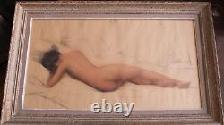 Drawing of Léon Launay (1890-1956). Nude woman lying down. Art Deco period.