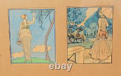 Elegant Art Deco Diptych Print Tableau Signed by Georges BARBIER (1882-1932)