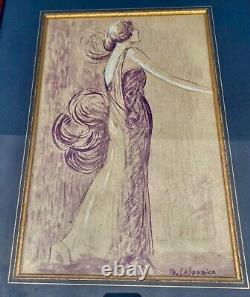 Elegant from 1925 Drawing Gouache Art Deco Signed TH. LABOURIER