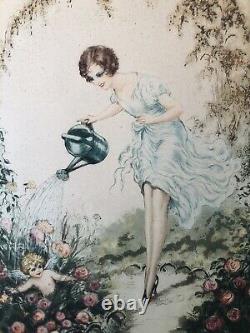 Engraving Art Deco Portrait Woman Fashion Arrosoir Angel Garden Signed Numbered 1930
