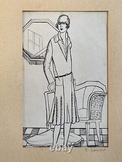 FARMER jean emile DRAWING ink signed elegant art deco 1920 1930