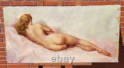 FERNAND JEAN BARBIER Female Nude Lying on Her Back Oil Painting on Canvas