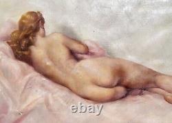 FERNAND JEAN BARBIER Female Nude Lying on Her Back Oil Painting on Canvas