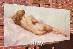 FERNAND JEAN BARBIER Female Nude Lying on Her Back Oil Painting on Canvas