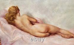 FERNAND JEAN BARBIER Female Nude Lying on Her Back Oil Painting on Canvas