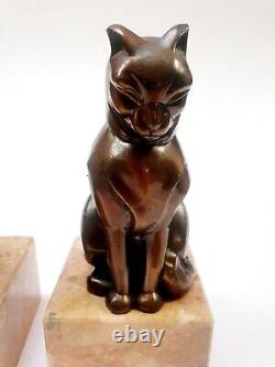 FRANJOU Hippolyte Moreau Rare Bookend Sculpture Signed Art Deco Sitting Cat