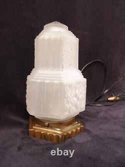 Francis Hubens signed bronze art deco ceiling lamp with globe glass building