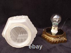 Francis Hubens signed bronze art deco ceiling lamp with globe glass building