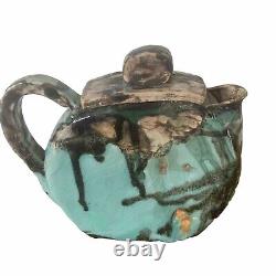 French Cloisonné Teapot with Turquoise Enamel, Handmade and Signed - Decorative