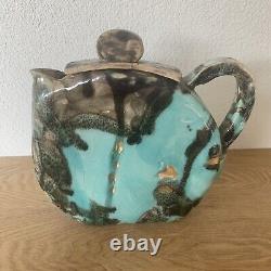 French Cloisonné Teapot with Turquoise Enamel, Handmade and Signed - Decorative