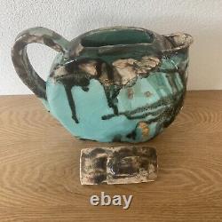 French Cloisonné Teapot with Turquoise Enamel, Handmade and Signed - Decorative