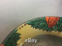 Fruit Bowl Blown Glass Enamelled Relief With Floral Decoration Signed Leune Art Deco