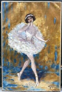 Gayac Ernest Oil Canvas Portrait Dancer Ballerina Girl Art Deco Dancing Girl