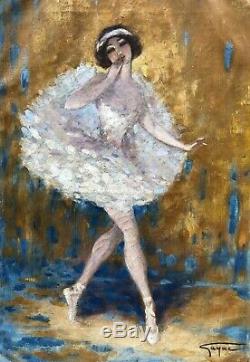 Gayac Ernest Oil Canvas Portrait Dancer Ballerina Girl Art Deco Dancing Girl
