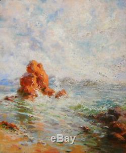 Georges Gobeau Dit Gobo Pastel Painting Drawing Landscape Rocks Marine Bretagne
