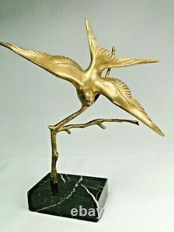 Gh Laurent Splend. Sculpture Oiseau Bronze Dore Art Deco Ca. 1925 Base Marbre
