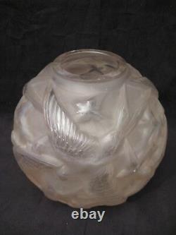 Glass Ball Vase With Swallows Signed Arvers Art Deco Era