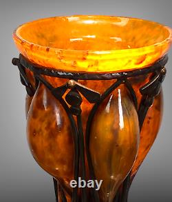 Glass Pate Vase And Forged Iron Signed Delatte Nancy Epoque Art Deco