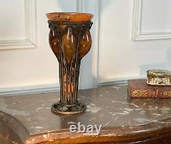 Glass Pate Vase And Forged Iron Signed Delatte Nancy Epoque Art Deco