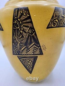 Glass vase with geometric floral decoration signed Leg Legras Art Deco