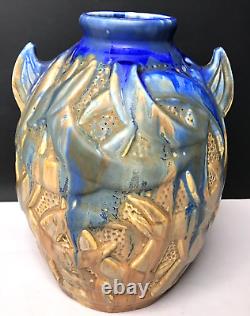 Glazed Stoneware VASE signed METENIER Art Deco Mid Century Vintage Antique