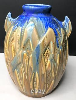 Glazed Stoneware VASE signed METENIER Art Deco Mid Century Vintage Antique